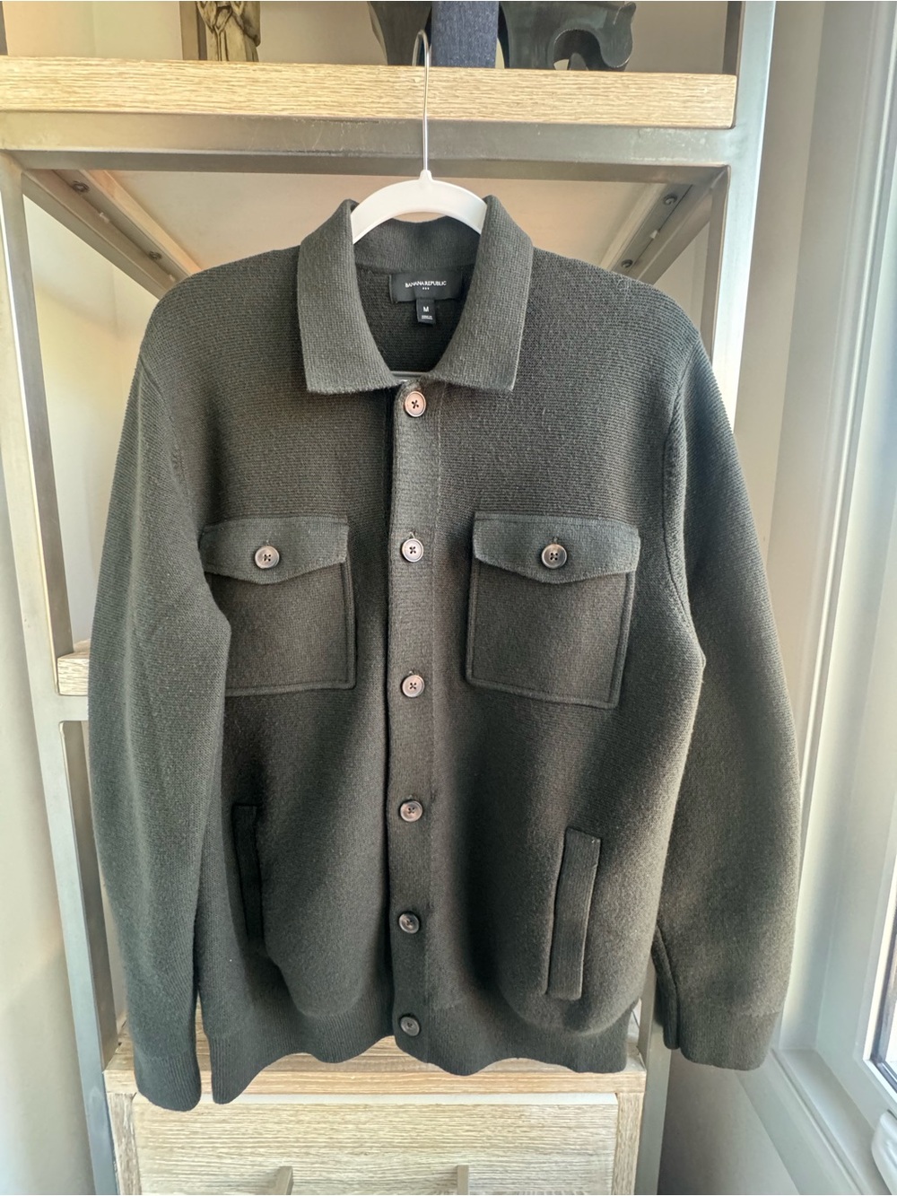 Men's Dark Green Button-Up Wool Sweater Jacket